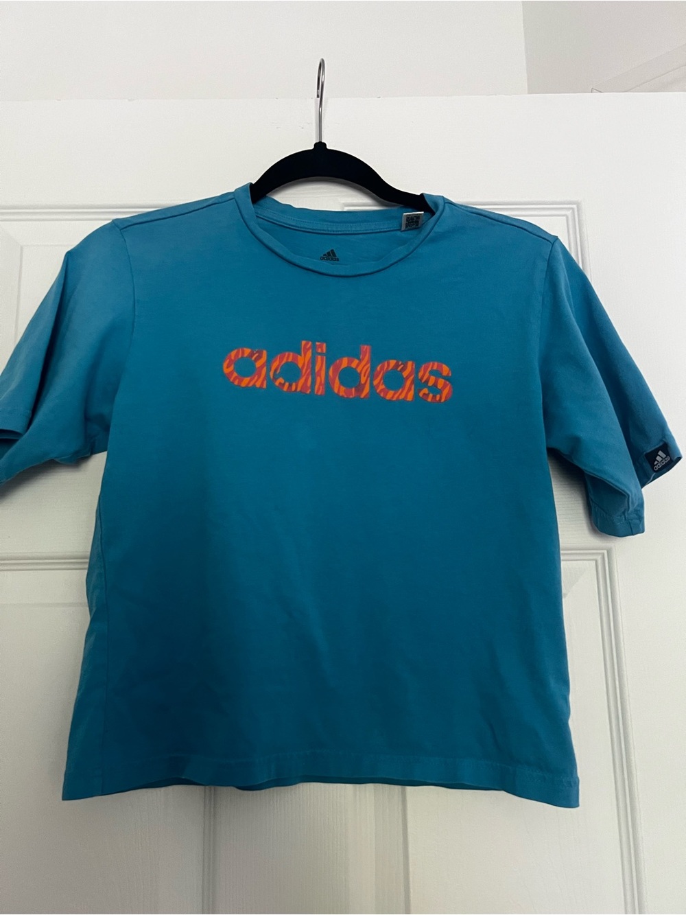 Adidas Teal Logo T-Shirt with Orange Accent size XS
